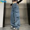 Jeans femininos yiciya macacão múltiplos bolsos y2k calças jean americanas cintura alta calça de pernas largas de pernas largas moda