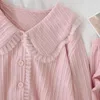 Vêtements de nuit pour femmes collier rose à manches longues pyjamas printemps et automne style princesse jacquard coton pur couleurs solides vêtements de maison
