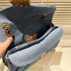 Damen Fashion Blue Demin Umhängetaschen Designer Luxus Goldkette Gurt Crossbody Geldbörse für Frauen Vintage Klassische Handtasche Hobo Totes -24