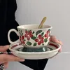 Wijnglazen Vintage Cup Saucers Handgeschilderde groene bladeren Saffloer Drinks Koffie keramiek Drinkware Drinkware Europe Afternoon thee