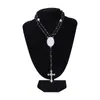 4 colors Sublimation necklace Heat Transfer Pendant Rosary bead Necklace Cross Jesus Metal Pendants