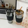 Wine Glasses Cold Brew Milk Tea Coffee Cup Color Bamboo Joint Straw Glass Water Tumbler With Lid And Juice Drinking