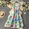 Women Basic Casual Dresses Runway Designer Jacquard Summer Dress Women's Sleeveless Tank O Neck Vacation Floral Print Belt Ball Gown Robe Vestidos 2024