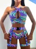 Dames badkleding in-x zwempak vrouwen 3-delige sexy halter bikini set push omhoog met riem paars 2024 zomers badpak dame