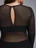 Casual Dresses Sexy Mesh Glitter Dress Fashion Patchwork Skinny Mini Long Sleeve Cut Out Chic BodyCon Party Ladies Short