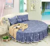Yatak Seti Mavi Renk Yuvarlak Köşe Yatak 220-280cm Çapı Yatak Süper Kral Boyut Yorgan Yastığı Kılıfı Yatma Sayfası Kiti