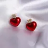 Dangle Ohrringe Vintage Red Pearl Snowflake Stud für Frauen koreanische Mode Herzwinne Ohrring Weihnachten Schmuckjahr Geschenke