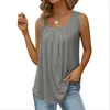 Kvinnors tankar 2024 Summer Square Collar Solid Color T-shirts Casual veckad ärmlös Dovetail Top Vest