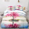 Sängkläder set oljemålning täcke täcker kung abstrakt konsttryck set mikrofiber landskap träd tröstare för barn tonårsrum dekor