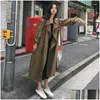 Trench Coats Femme Femmes Kaki Mabinet Casual Longwear Loose Loose Vêtements pour la dame avec ceinture Spring Autumn High Quality Army Drop del Dhkps