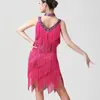 Robes décontractées Femmes sexy Double V Neck Sans manches Fringe Robe Fringe pailled Bodycon Mini Salsa Rumba Samba Jazz Latin Dance