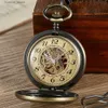 Pocket Watches Hollow Chinese Zodiac Brown House Skeleton Pocket Pocket Chain Presente Men steampunk Pingente Gifts Mulheres L240402