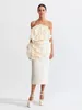 Robes décontractées Ailigou 2024 Été pour femmes Porte rose blanc sexy sexy sans bretelles de fleur 3D Robe midi