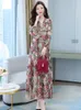 Casual Dresses Women Spring Autumn Midi Dress Beach Floral Chiffon Robe Chic Elegant Evening For Party Korean Fashion 2024 Maxi