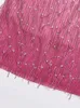 Robes décontractées perles de glissement de glissement Femmes Gradient Pink Cross Lace Up Femme Party Club Elegant Sans manches paillettes à paillettes