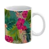 Mokken Sunset Beach- Zomer Tropisch patroon Witte mok Goede kwaliteit Print 11 oz Koffie beker Bloem bloemen Swimwear Leaf Spri