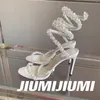 Sandalen Est Sommer 2024 Jiumijiumi handgefertigt Luxus Blingbling Crystal Snake Knöchel-Strömungs-Open-Toe High Heel Frau Bankett