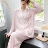 Vêtements à domicile à manches longues Loungewearwear Nightwear Plaid 2pcs Vêtements de sommeil Femmes Pyjamas Sleet Satin Sorme Set Intime Lingerie