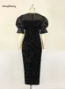 Kleider PAINE Casom Black Veet Stickerei Brust eingewickelt Puffärmel Sparkly Kleid klassische Damen Spring Party Promi Geburtstag 4xl 220916