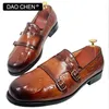 Chaussures décontractées Daochen Marque Brown Brown Black Crocodile Imprimer une robe en cuir authentique Double sangle Boucle Boucle Men