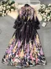 Werkjurken Hikigawa Chic Fashion Women Elegant 2 Sets Vintage Chiffon Long Sleeve Blouse Top All Match Floral Print High Taille Rooks