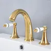 Bathroom Sink Faucets Gold Color Brass Widespread Dual Handle Washing Basin Mixer Taps Deck Mounted 3 Holes Lavatory Faucet Anf987