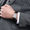 Wysokiej jakości Rose Gold Japan Kwarc Ruch Watch Luksusowy para mężczyzn Kobiety moda oryginalna skórzana zespół kwadratowy rzymski tarcza Skanowanie mody zegar kleszczy