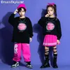 Girl's Dresses Boys Hip Hop Sweatshirt Pink Street Dance Pants Girls Loose Top Skirts Children Streetwear Joggers Kids Jazz Socks Desets Sets L240402