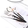 Ensembles de vaisselle 24pcs Black Silver Table Set Set Mirror Couvertures en acier inoxydable Kitchen Western Knife Fork Spoon