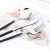 Ensembles de vaisselle 24pcs Black Silver Table Set Set Mirror Couvertures en acier inoxydable Kitchen Western Knife Fork Spoon