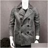 Men'S Leather & Faux .Winter Man Thicker Jacket Mens Genuine Coat.Vintage Gray Cowe Clothes.Long Clothing Drop Delivery Apparel Outerw Dhz9U