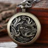 Montres de poche Pocket Dragon Dragon Phoenix Play Ball steampunk squelette à main le vent à main avec une chaîne Double Hunter Cadeau L240402