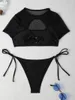 Swimwear femminile sexy tagliata a maniche corte bikini femminile da bagno femminile a due pezzi set ad costume da bagno ad alto bagno nuotare k5438