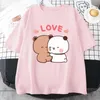 Koszulki damskie Summer Cute Bear Love koszulka Kobiety pary topy tee krótkie rękawy Tshirty żeńska Koreańska Casual Girl T-shirt