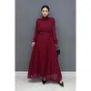 Casual Dresses SuperAen Spring/Summer 2024 Chiffon Stand Up Collar Long Sleeve Pleated Large Hem Dress Elegant Lady Fashion