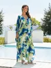 Casual Dresses Bohemian Printed Kaftan Dress Women Plus Size Caftan Loungewear Long Swim Suit Cover Up Maxi Beach Wear Vacation Outfit Q1591