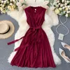 Lässige Kleider Yuoomuoo Frauen Kleid 2024 Sommer passen alle massiv ärmellose Schärpe Verband schwarz Vintage Elegante Dame Vestidos