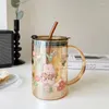 Verres à vin mignon tasse en verre avec couvercle paille kawaii tasses à café gros lait bière buvant un jus de jus de jus d'eau coréenne cadeau