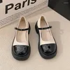 Chaussures habillées talon épais tête rond semelle britannique petit cuir pour les femmes 2024 été la bouche peu profonde française single