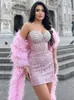 Casual jurken Sexy strapless Backless Rhinestone roze pailletten vrouwen jurken kleding 2024 Elegant feestavond podium Performance Vestido