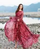 Casual Dresses Chiffon Sundress Long Sleeve Bohemia Leopard Print Floral Beach Dress Summer Loose Lightweight Sexy Tide