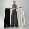 Calças femininas Primavera Summer Mulheres cinzas elegantes calças plissadas 2024 Moda Black High Caist Bege perna larga Long Pant casual solto