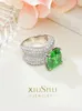 Cluster Anneaux Tsavorite Green Luxury 925 Silver Silver Cushion Shape Premium Ring Prime avec diamants à haute teneur en carbone pour polyvalence