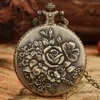 Pocket Watches 1pc Retro Elegant Bronze Bloom Rose Flowal Petal Pendant With Necklace Chain Women's Quartz