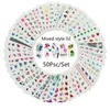 50 conceptions autocollants à ongles Set Myled Flower Bird Fruit Nail Art Décoration Accessoires de transfert d'eau Tatouages Manucure 240401