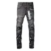 Calça feminina 2024 Jeans de alta qualidade da marca roxa 1: 1 maré Moda Slim Street Ripped pintura cinza