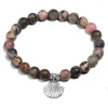 Strand Natural Matte Rhodochrosite Bead Armband Blue Spotted Stone Armband For Women Mne Lover's Jewelry Shell Charm Bangle Gift