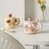 Mugs 400/500ML Cartoon Cute Pig Ceramic Mug With Lid And Spoon Creative Coffee Milk Tea Breakfast Cup Drinkware Novelty Gifts