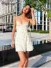 Casual Dresses Colysmo White Floral Dress Boned Sparcing Sexig hög midja rygglös mode camis tillbaka zip mini sommarstrand klubb vestidos