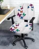Chair Covers Wood Grain Retro Colorful Butterfly Elastic Armchair Computer Cover Removable Office Slipcover Split Seat